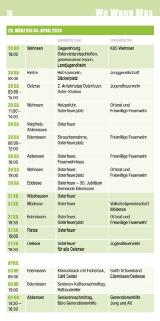 Wo? Wann? Was? Der Veranstaltungskalender 2024 für die Gemeinde Edemissen