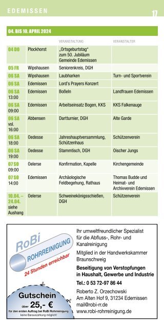 Wo? Wann? Was? Der Veranstaltungskalender 2024 für die Gemeinde Edemissen