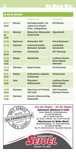 Wo? Wann? Was? Der Veranstaltungskalender 2024 für die Gemeinde Edemissen