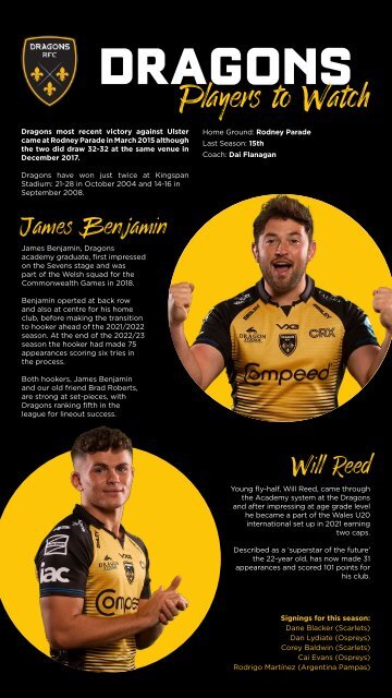 BKT-URC Ulster Rugby Match Day Programme v Dragons