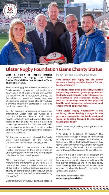 BKT-URC Ulster Rugby Match Day Programme v Dragons