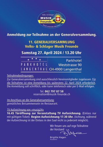 Generalversammlung Einladung Broschüre 2024