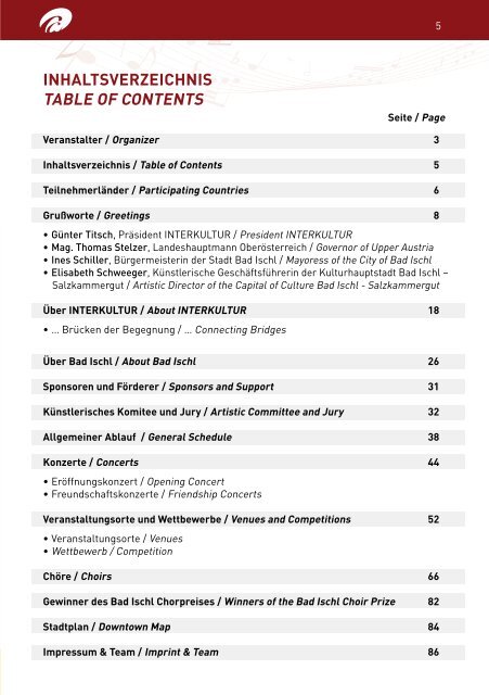 15th Intl. Choir Competition and Festival Bad Ischl - Program Book