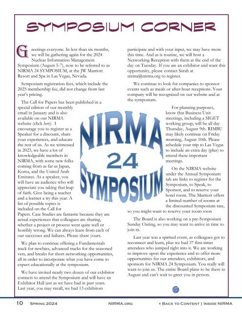 Spring 2024 Inside NIRMA Magazine