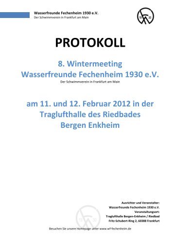 PROTOKOLL 8. Wintermeeting Wasserfreunde Fechenheim 1930 eV