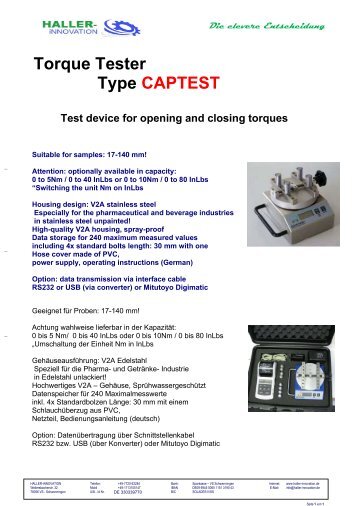 Captest  PL2024 - manueller Torque Tester 5 ( 10 ) Nm;  44 / 88 InLbs; 