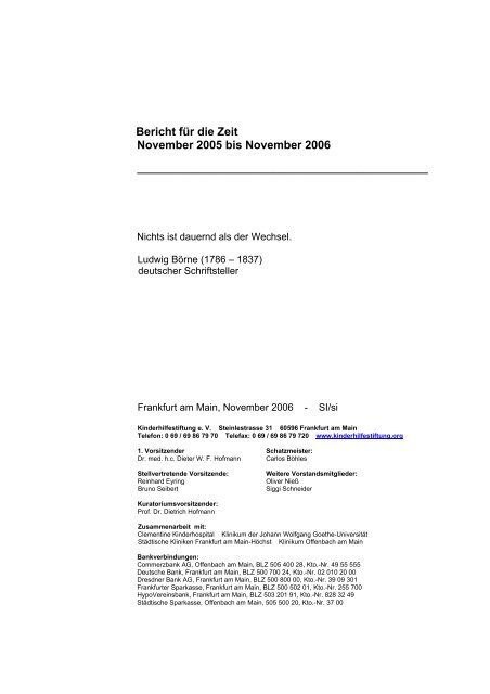 Bericht für die Zeit August 2004 bis Oktober 2005