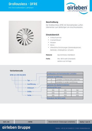 airleben Drallauslass DFRE Technisches Datenblatt