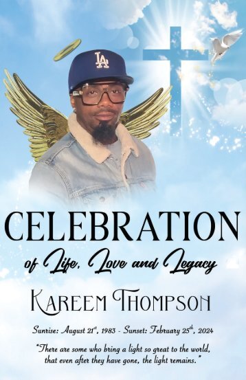 Keepsake Memories LLC  invites you to experience the Digital Memorial Program dedicated to Kareem Thompson
