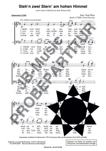 Steh'n zwei Stern' am hohen Himmel (für Männerchor (TTBB + TTB, Frauenchor (SSA) und Gemischten Chor (SATB + SAM)