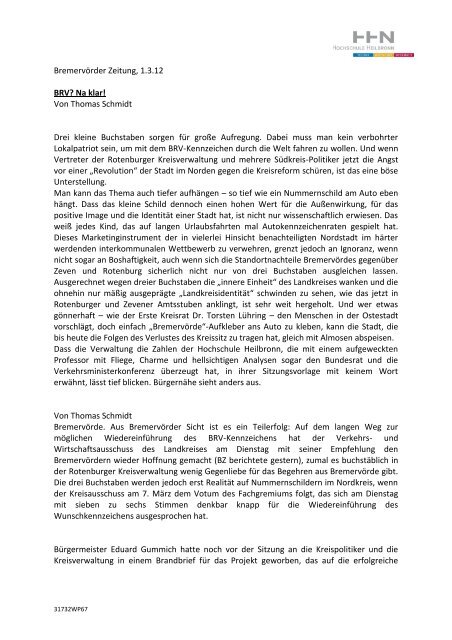 Heilbronner Initiative: Pressespiegel 67 - Initiative pro GD