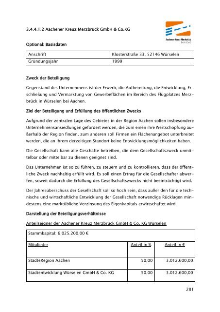 Beteiligungsbericht der StädteRegion Aachen zum Stichtag 31.12.2022