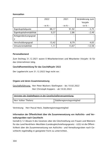 Beteiligungsbericht der StädteRegion Aachen zum Stichtag 31.12.2022