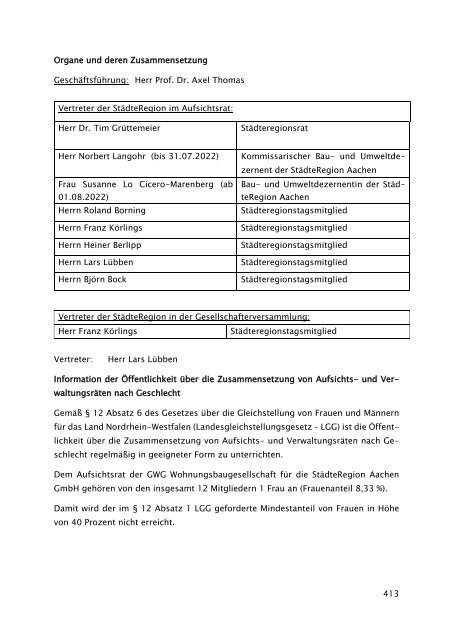 Beteiligungsbericht der StädteRegion Aachen zum Stichtag 31.12.2022