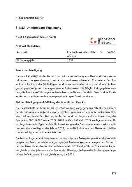 Beteiligungsbericht der StädteRegion Aachen zum Stichtag 31.12.2022