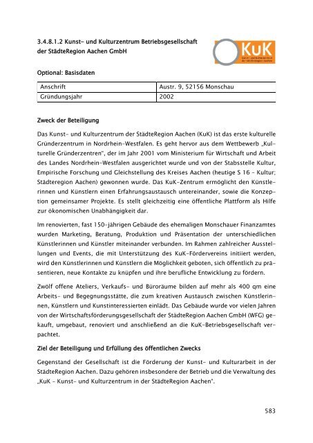 Beteiligungsbericht der StädteRegion Aachen zum Stichtag 31.12.2022