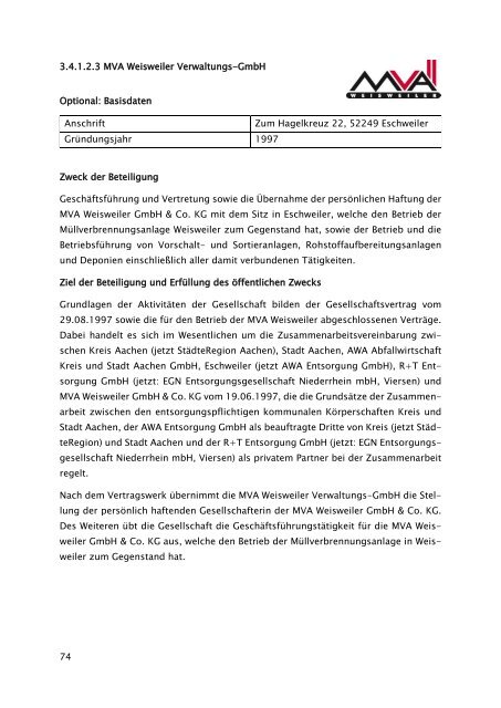 Beteiligungsbericht der StädteRegion Aachen zum Stichtag 31.12.2022