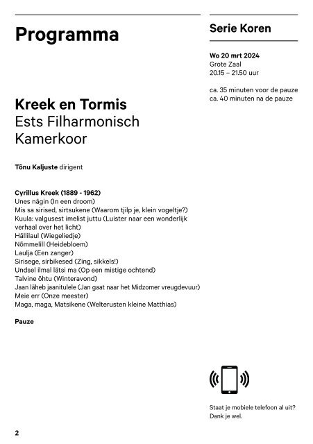 2024 03 20 Kreek en Tormis - Ests Filharmonisch Kamerkoor