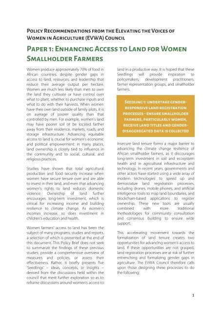 EVWA Council Policy Paper 1: Enhancing Access to Land For Women Smallholder Farmers
