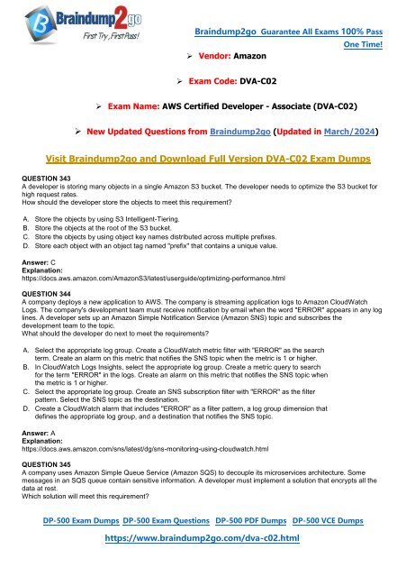 [March-2024]New Braindump2go DVA-C02 PDF and DVA-C02 VCE Dumps(343-359)