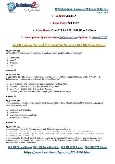 [March-2024]New Braindump2go 220-1102 PDF and 220-1102 VCE Dumps(535-561)
