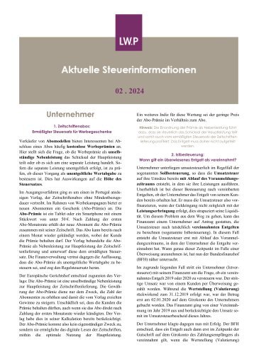 Aktuelle Steuerinformationen Februar 2024