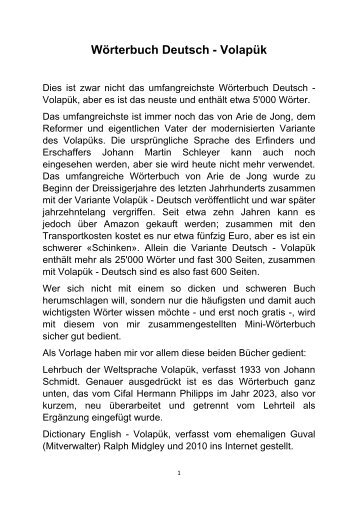 Wörterbuch Deutsch - Volapük