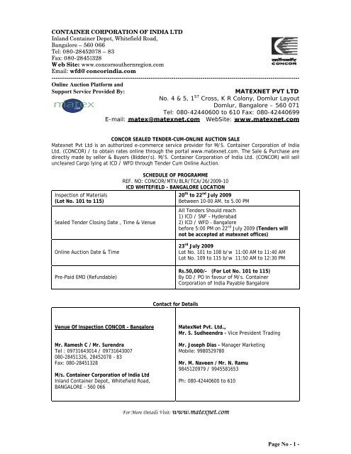 sealed tender form - Container Corporation of India Ltd.