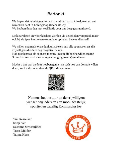 Oranjevereniging Ursem - boekje