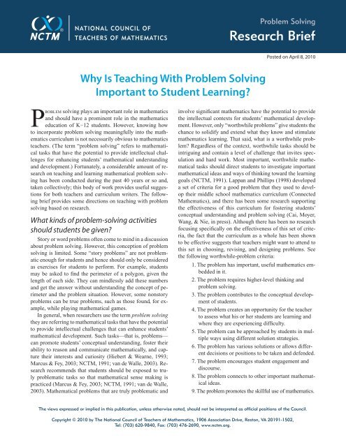 Why Is Teaching With Problem Solving Important to Student Learning?