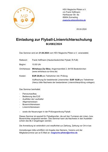 Einladung Linienrichterschulung 2024