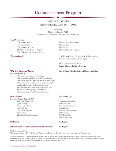 TWU Spring 2024 Commencement Program