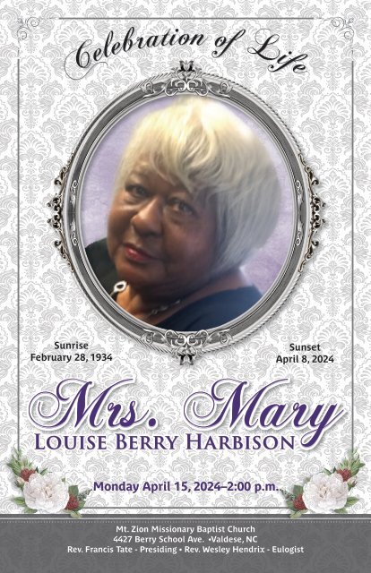 Mrs. Mary Harbison Memorial Program