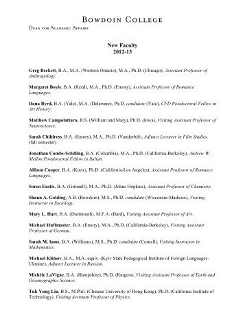 New Faculty Teaching in 2012-13 (PDF) - Bowdoin College