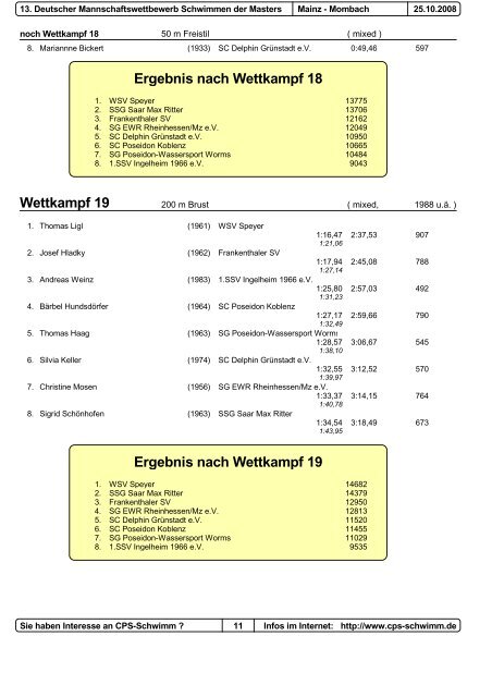 Deutscher Mannschaftswettbewerb Schwimmen ... - DFSS Masters