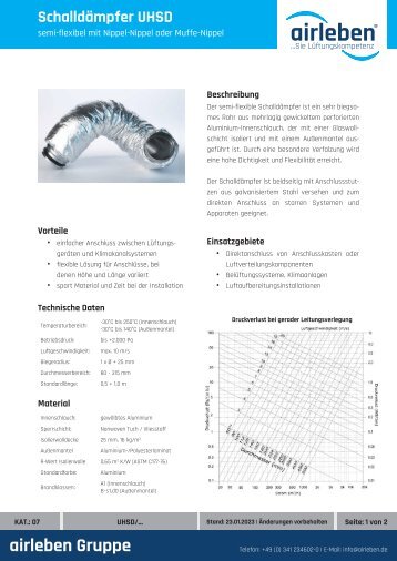 airleben semi-flexibler Schalldämpfer UHSD Technisches Datenblatt