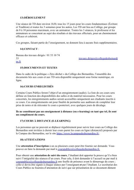INFORMATIONS GÉNÉRALES 2024 Collège des Bernardins