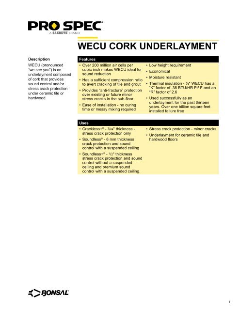Wecu Cork Underlayment Prospec