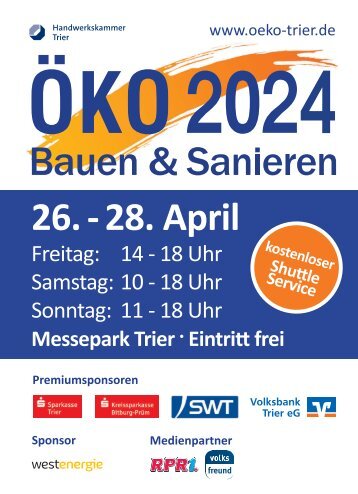 ÖKO 2024 - Bauen & Sanieren - 26. - 28. April im Messepark Trier
