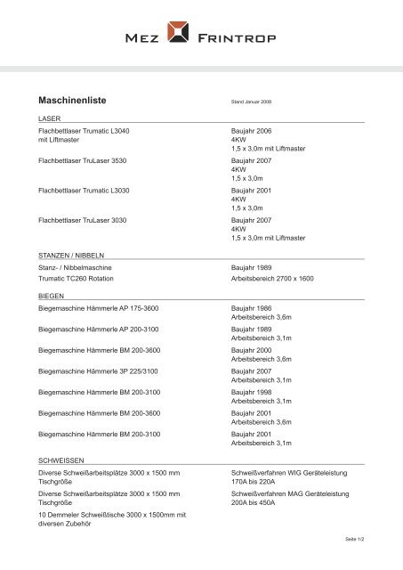 Maschinenliste