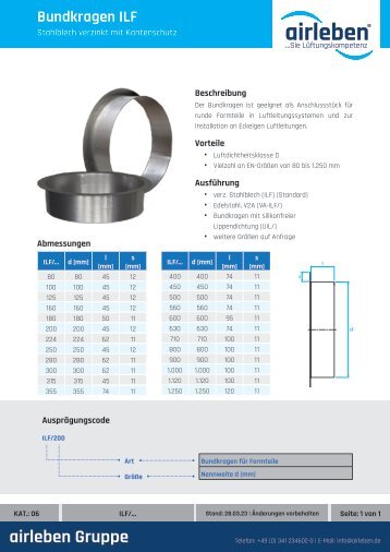 airleben Bundkragen ILF Technisches Datenblatt