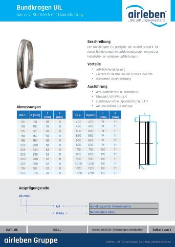 airleben Bundkragen UIL Technisches Datenblatt