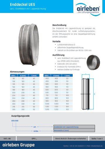 airleben Enddeckel UES Technisches Datenblatt