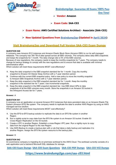 [April-2024]New Braindump2go SAA-C03 PDF and SAA-C03 VCE Dumps(940-966)