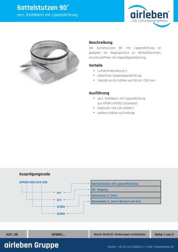 airleben Sattelstutzen UPS90 Technisches Datenblatt