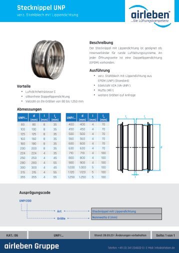 airleben Stecknippel UNP Technisches Datenblatt