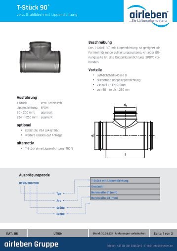 airleben T-Stück 90° Technisches Datenblatt