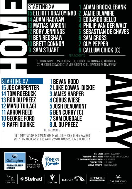 Newcastle Falcons vs Sale Sharks Match-Day Programme