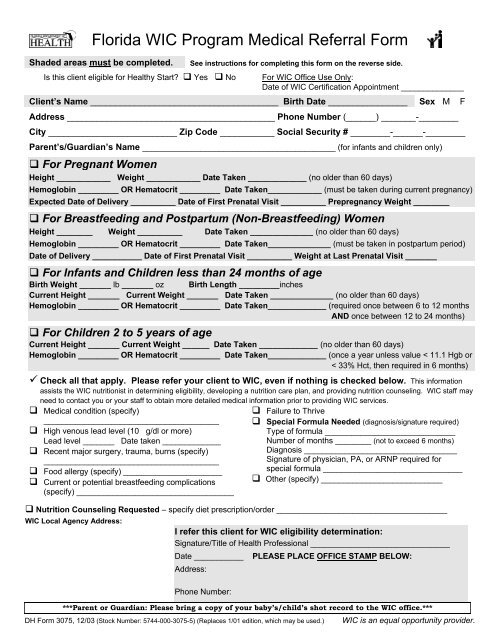 Florida WIC Program Medical Referral Form