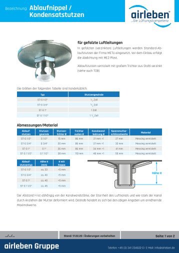 airleben Kondensatablauf Technisches Datenblatt